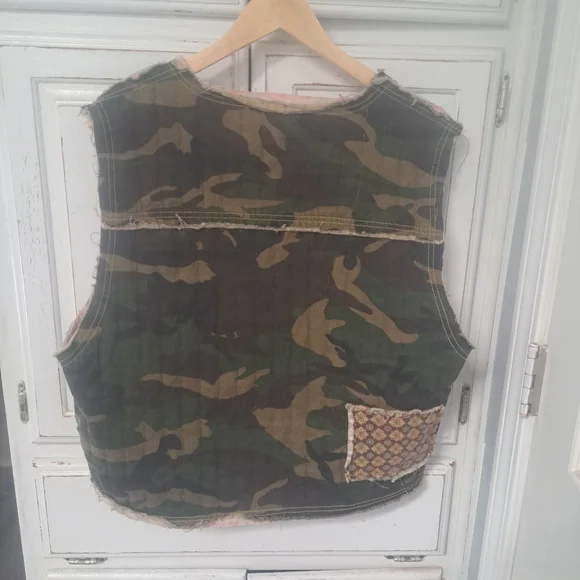Camouflage Patchwork POL Vest Size Medium 100% Cotton - Picture 6 of 10